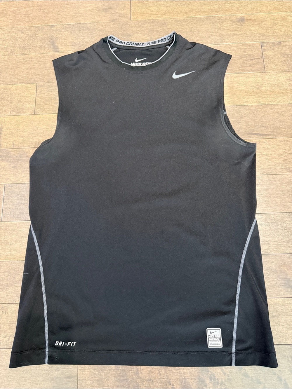 Nike Pro Combat Men's Black Sleeveless Dri-FIT Training Tank with Gray Accents